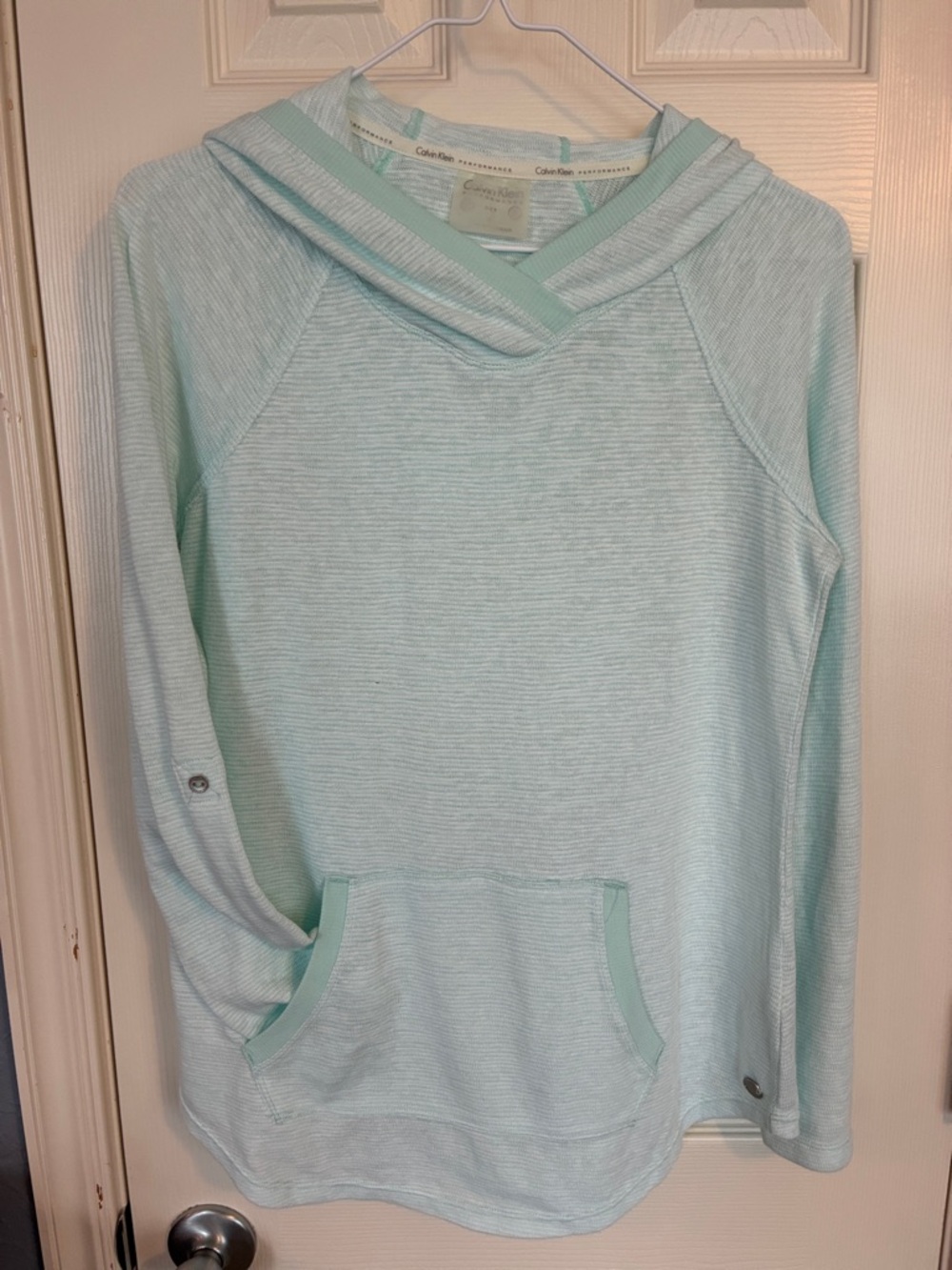 Calvin Klein Light Mint Striped Hooded Pullover
